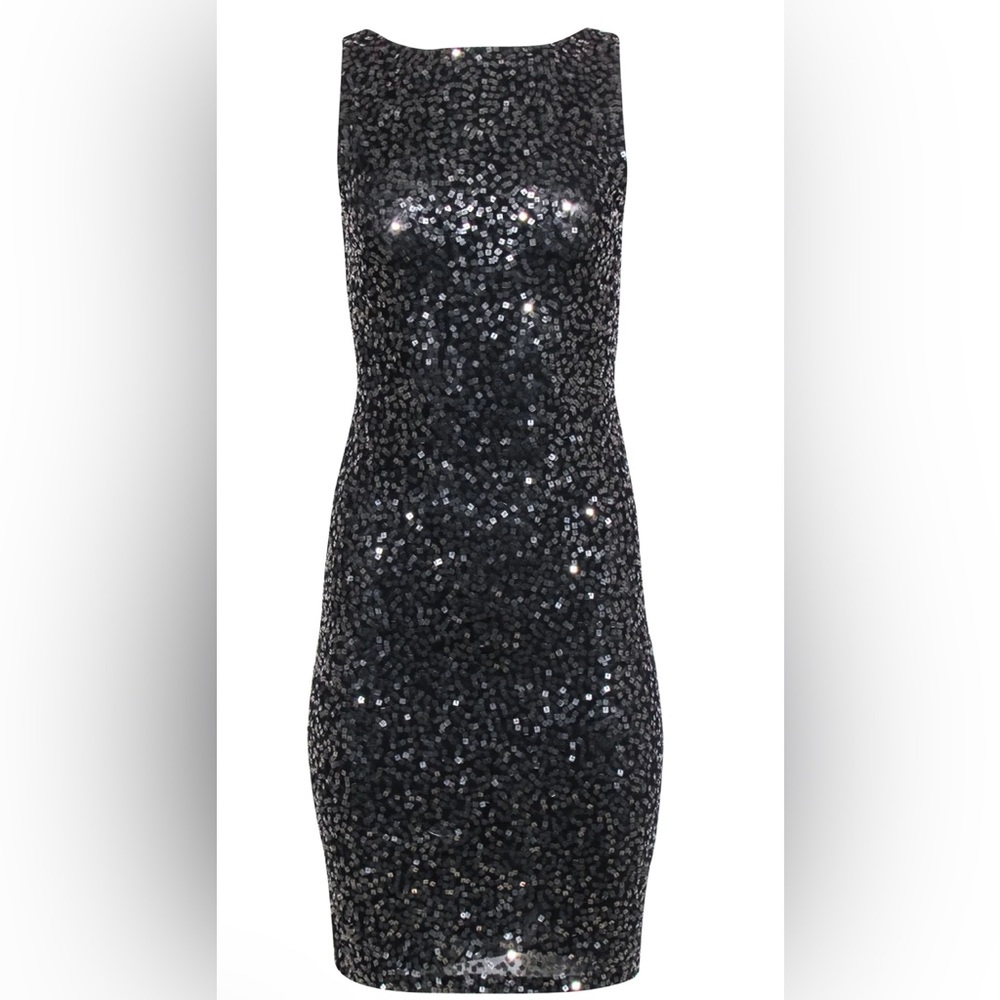 Alice & Olivia - Black W/ Gunmetal Sequin Sleeveless Sheath Dress Sz 6